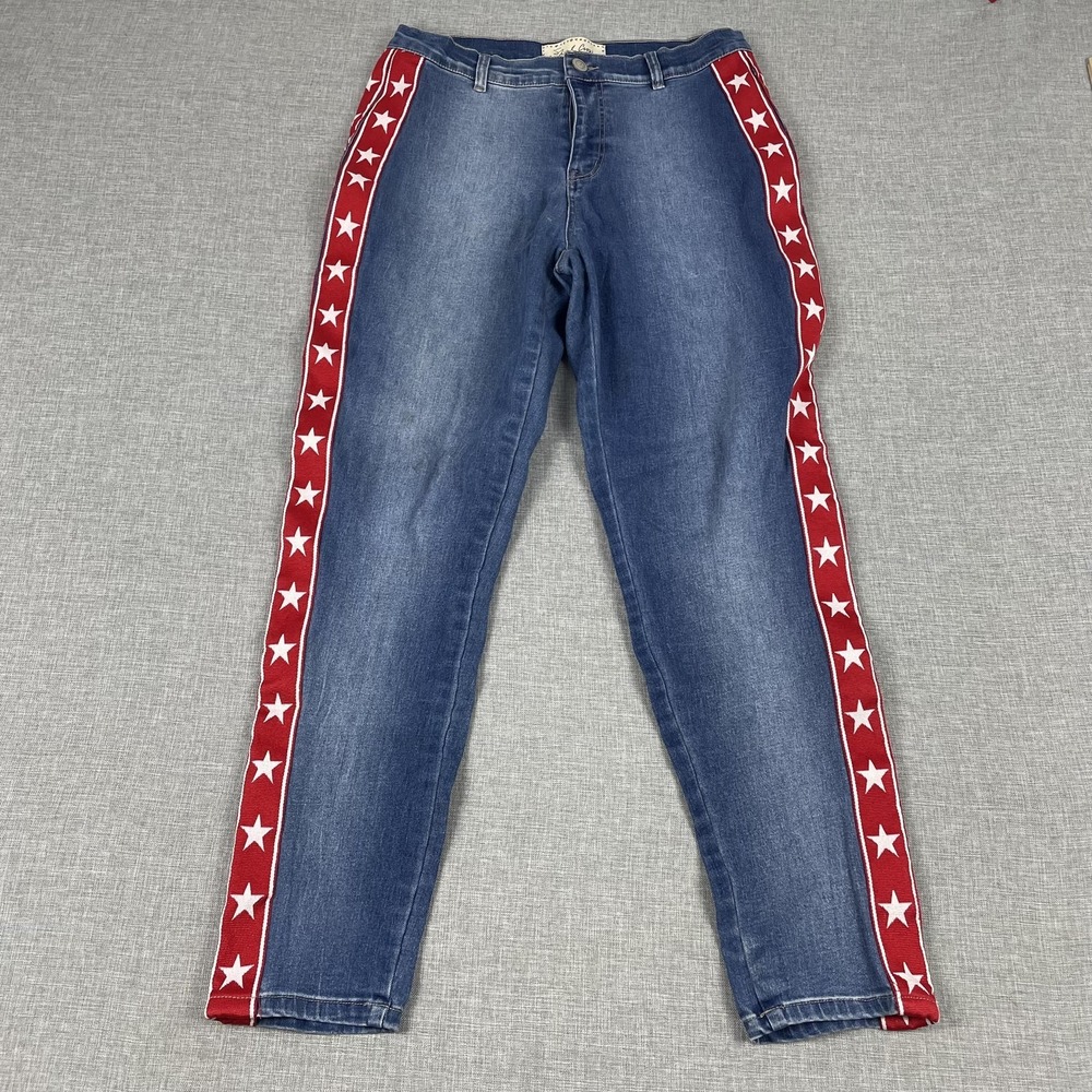 Sheryl Crow Jeans Womens 12 Blue Medium Wash High Rise Straight Stars Stripe